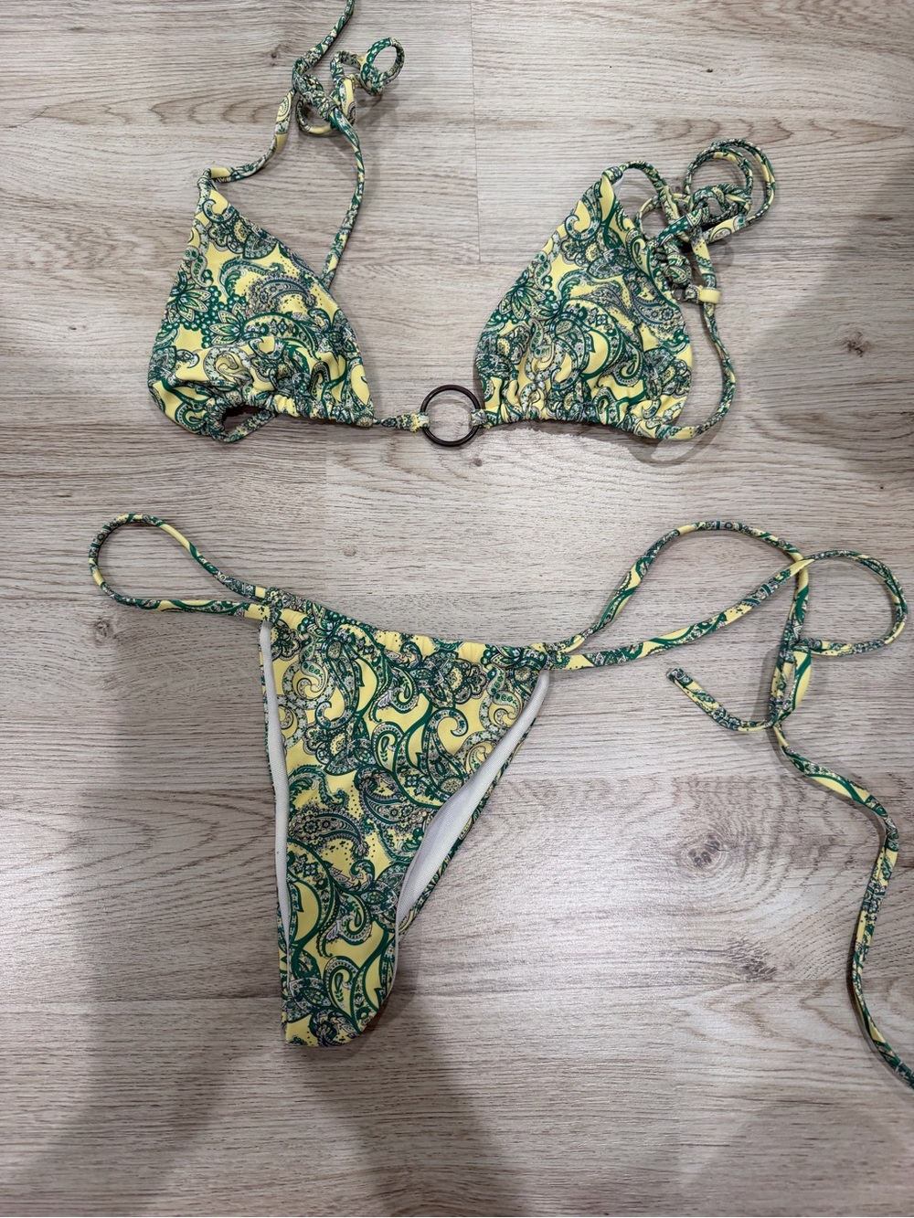 SHEIN Yellow & Green Paisley Ring Tie Bikini